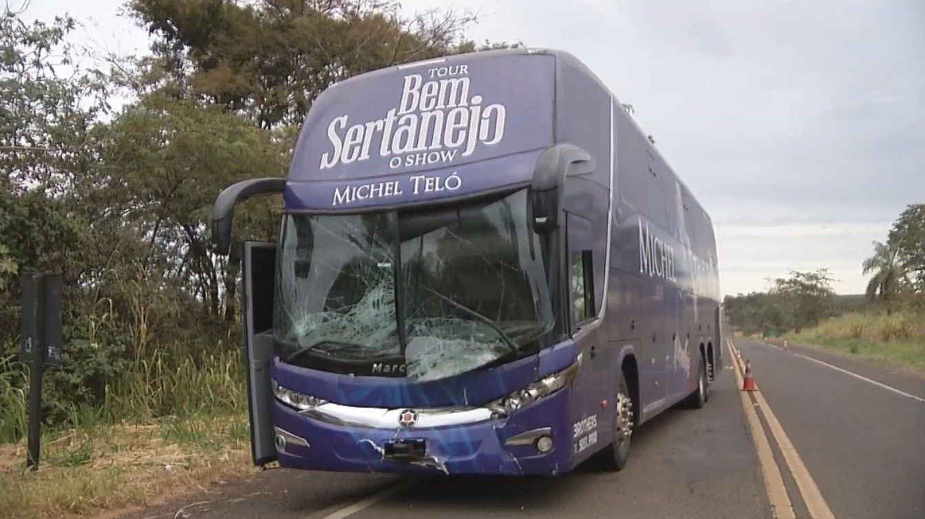 Ônibus de Michel Teló se envolve em acidente com vaca