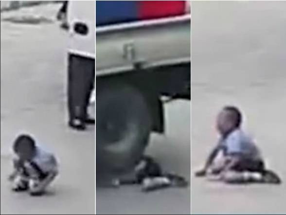 Criança é atropelada por caminhão na China e sai ilesa
