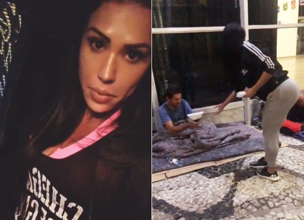 VÍDEO: Gracyanne Barbosa distribui comida para moradores de rua