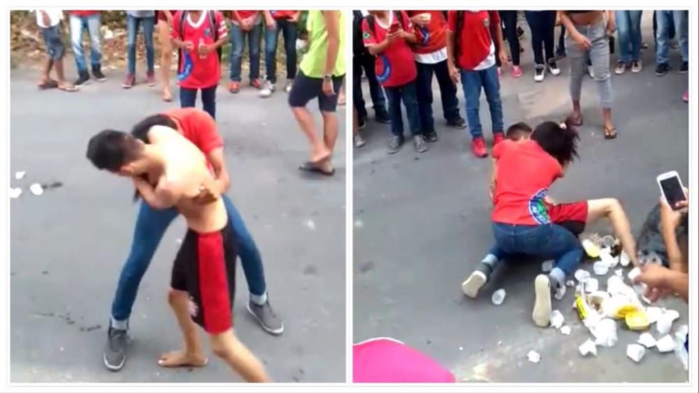 Vídeo mostra briga de estudantes no meio da rua na Zona Norte de Manaus