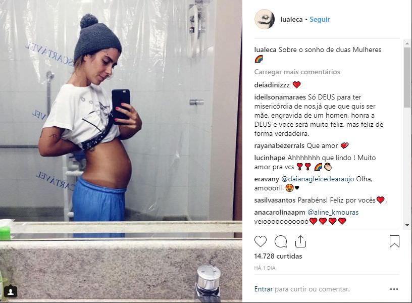 Esposa de Maria Gadú, Lua Leça anuncia gravidez e mostra barriga