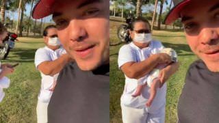 Babás de Wesley Safadão usam máscaras para cuidar do filho recém-nascido do cantor, Dom