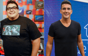 André Marques antes e depois da cirurgia bariátrica.