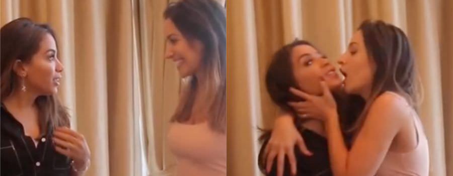 No Chile, atriz surpreende Anitta e dá beijão na boca; veja vídeo