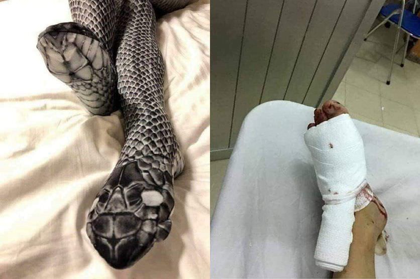 Mulher usa meia-calça de ‘cobra’, assusta marido e leva pauladas