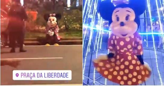Minnie é flagrada sendo presa na praça e viraliza na web; veja vídeo
