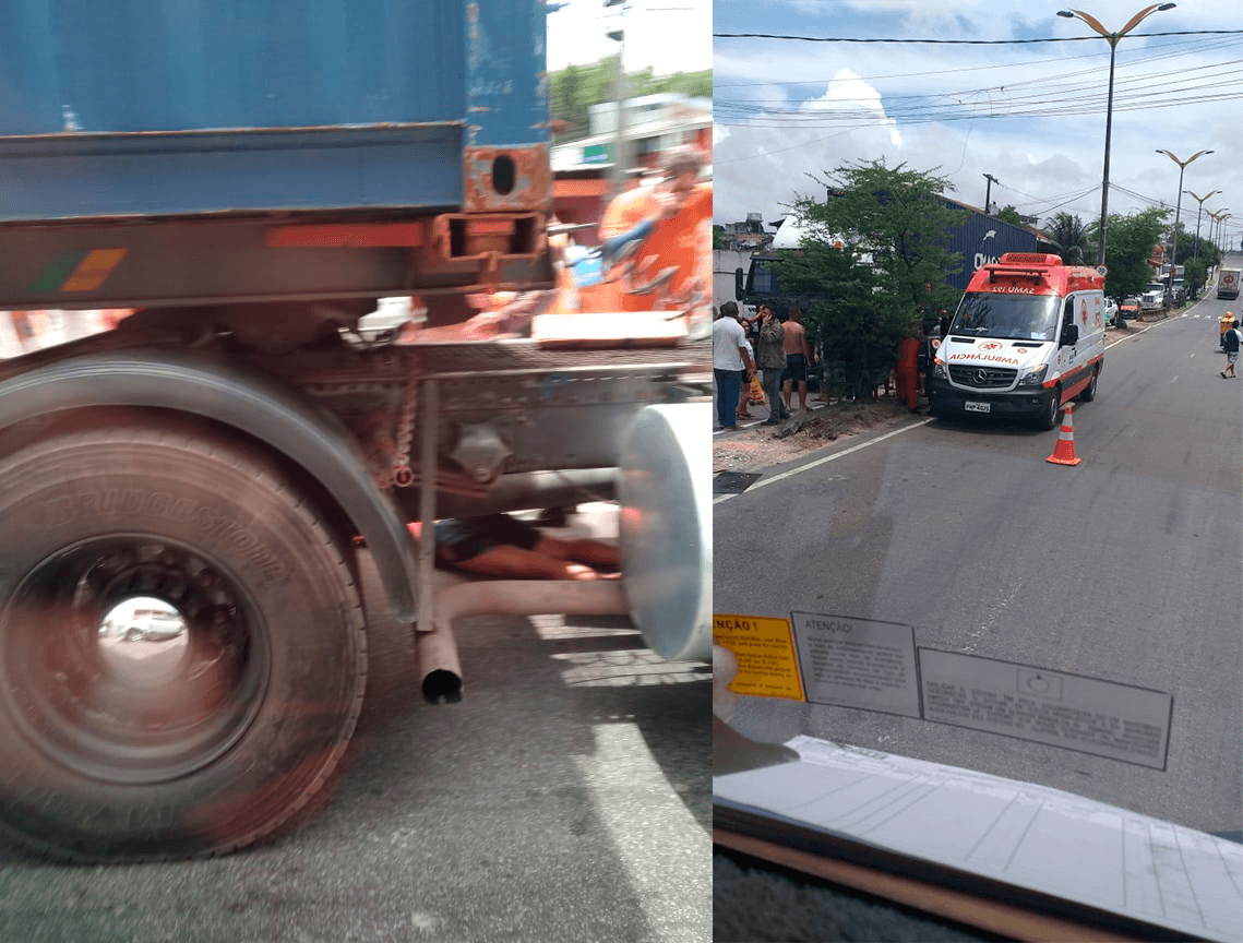 Carreta passa por cima de duas pessoas próximo ao Shopping Cecomiz