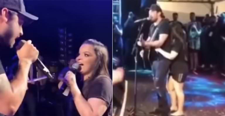 Fernando e Maiara trocam carinhos e se beijam durante show