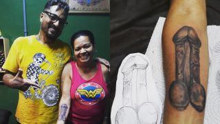 Dona de casa de 53 anos faz tatuagem de pênis gigante e viraliza