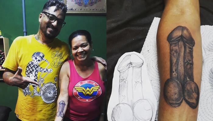 Dona de casa de 53 anos faz tatuagem de pênis gigante e viraliza