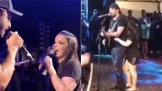 Fernando e Maiara trocam carinhos e se beijam durante show