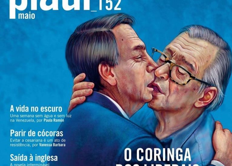 Revista coloca Bolsonaro e Olavo beijando de língua em sua capa