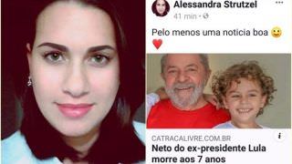Blogueira que celebrou a morte do neto do Lula é condenada em R$ 50 mil