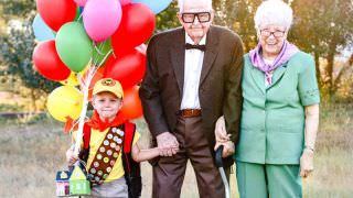 Bisavós de 90 anos se vestem de “Up” para aniversário de 5 anos do neto