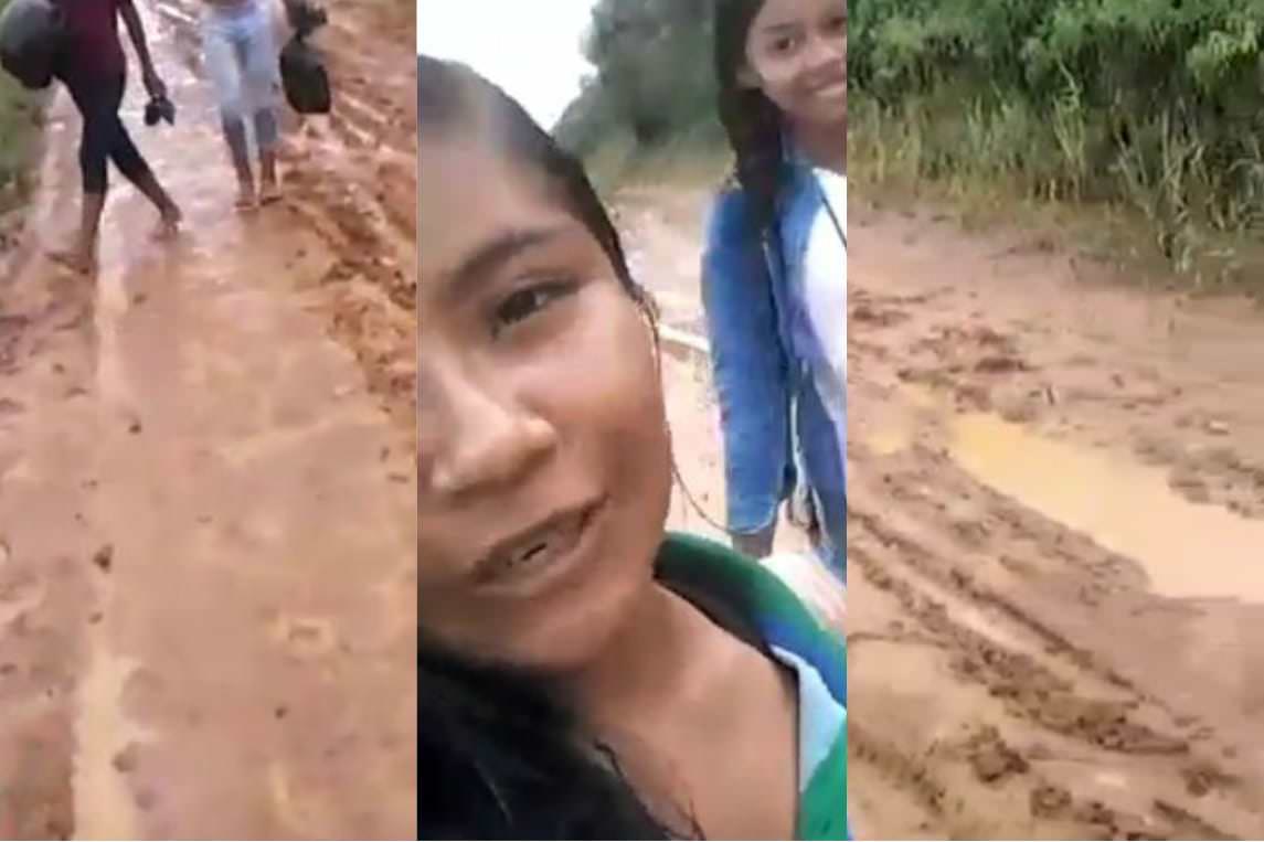 Em meio a lama, aluna cobra que prefeito de Tefé olhe por moradores