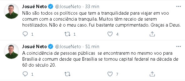 Josué Neto comenta nas redes sociais sobre viagem à Brasilia