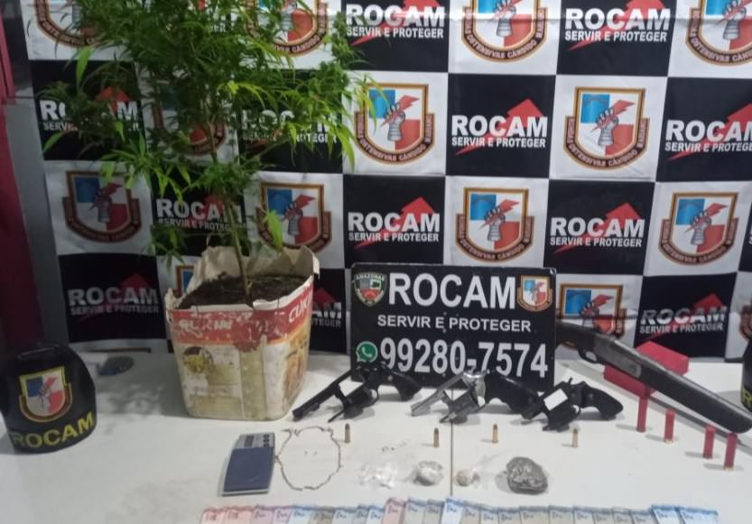 Dupla é presa com armas de fogo, drogas e um pé de maconha no Amazonas