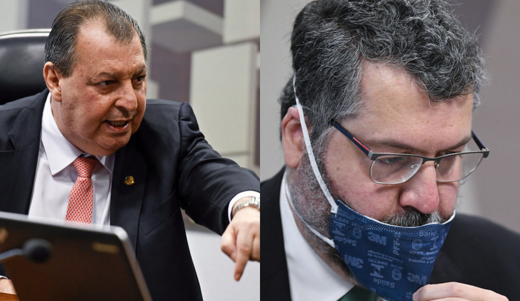 Omar Aziz diz para Ernesto Araújo deixar de mentiras durante depoimento na CPI