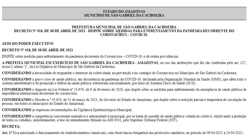 Decreto publicado em abril assinado pelo prefeito Curubão
