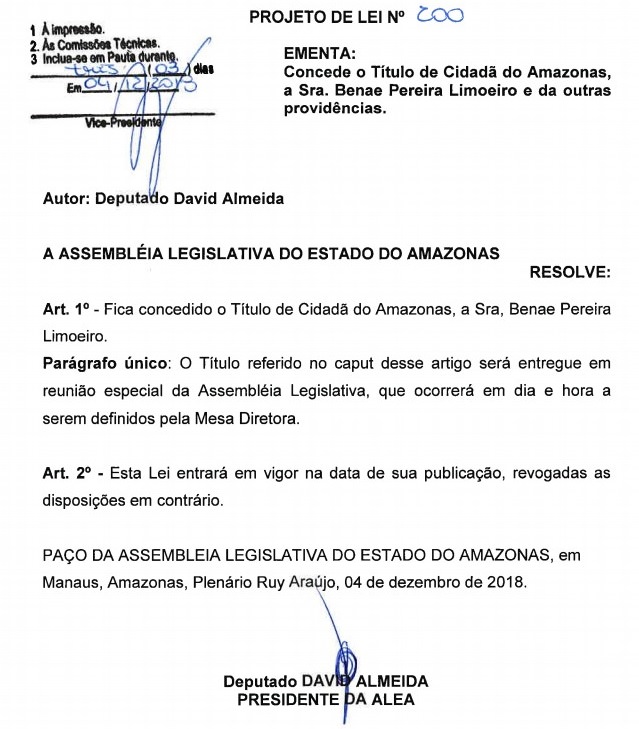 Benae Limoeiro - título cidadã amazonense