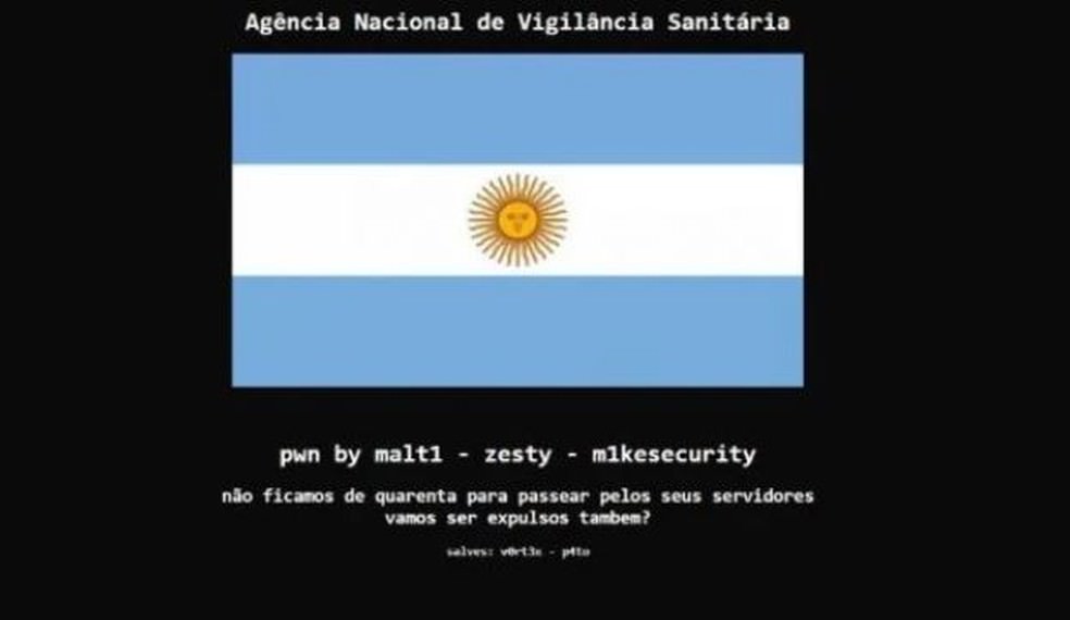 Site da Anvisa é hackeado e exibe bandeira da Argentina: 'vão nos expulsar também?'