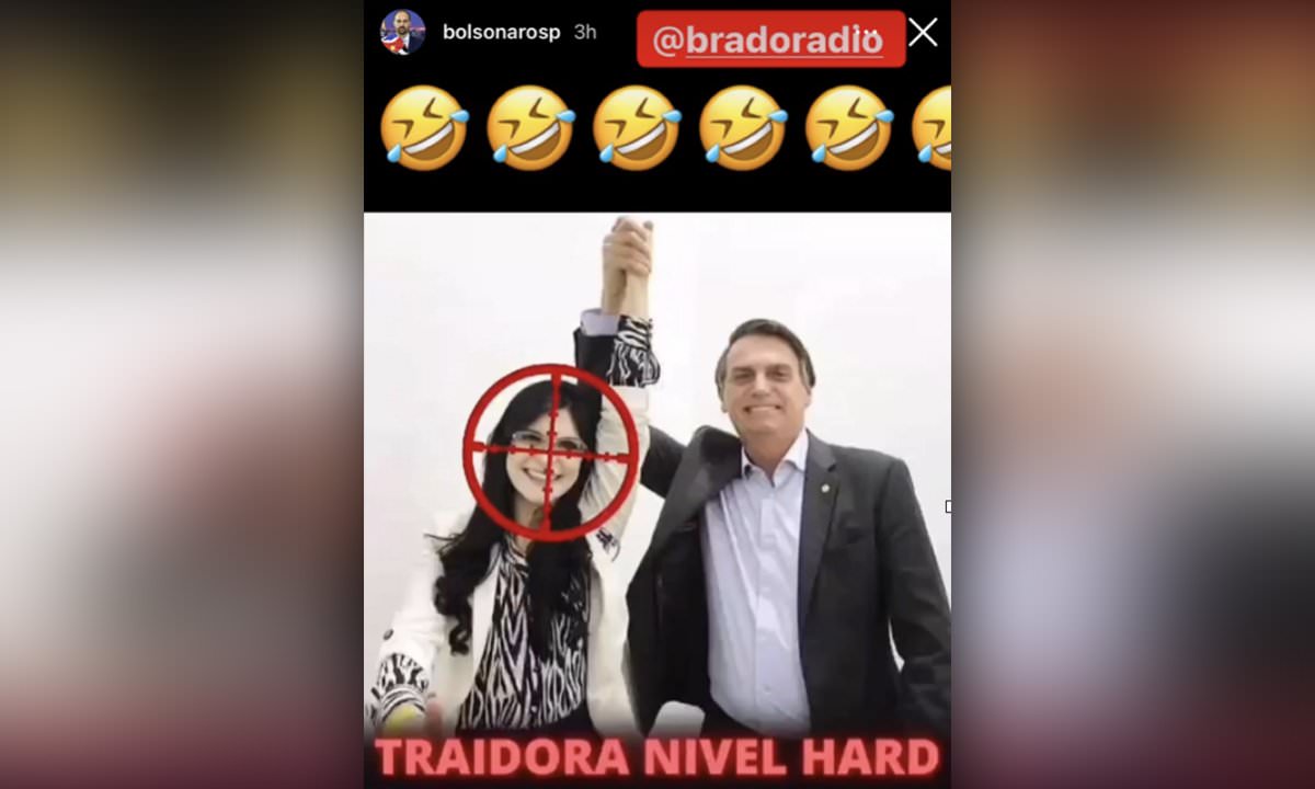 Eduardo Bolsonaro publica montagem de deputada com alvo no rosto: ‘isso é uma ameaça?’