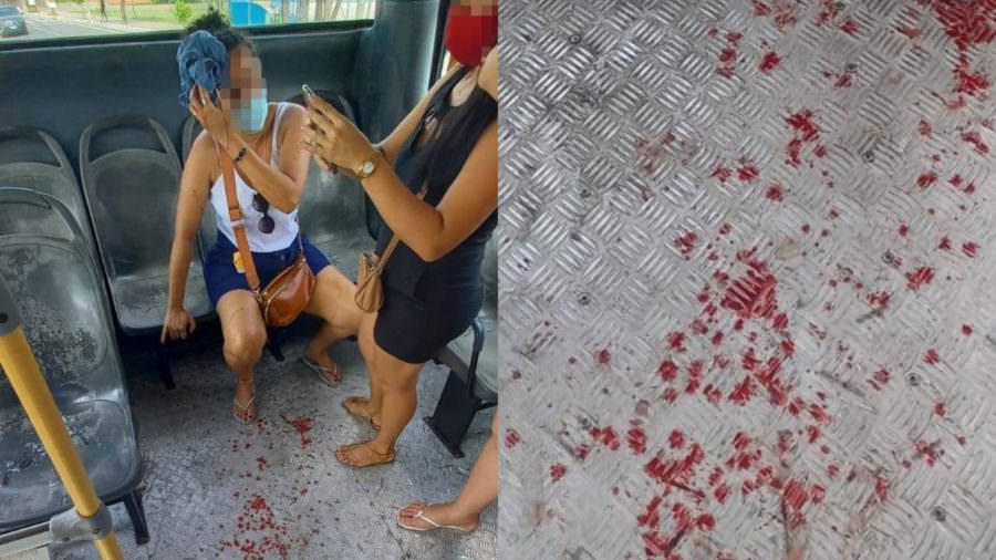 Vídeo: mulher é atingida por pedrada dentro de ônibus em Manaus