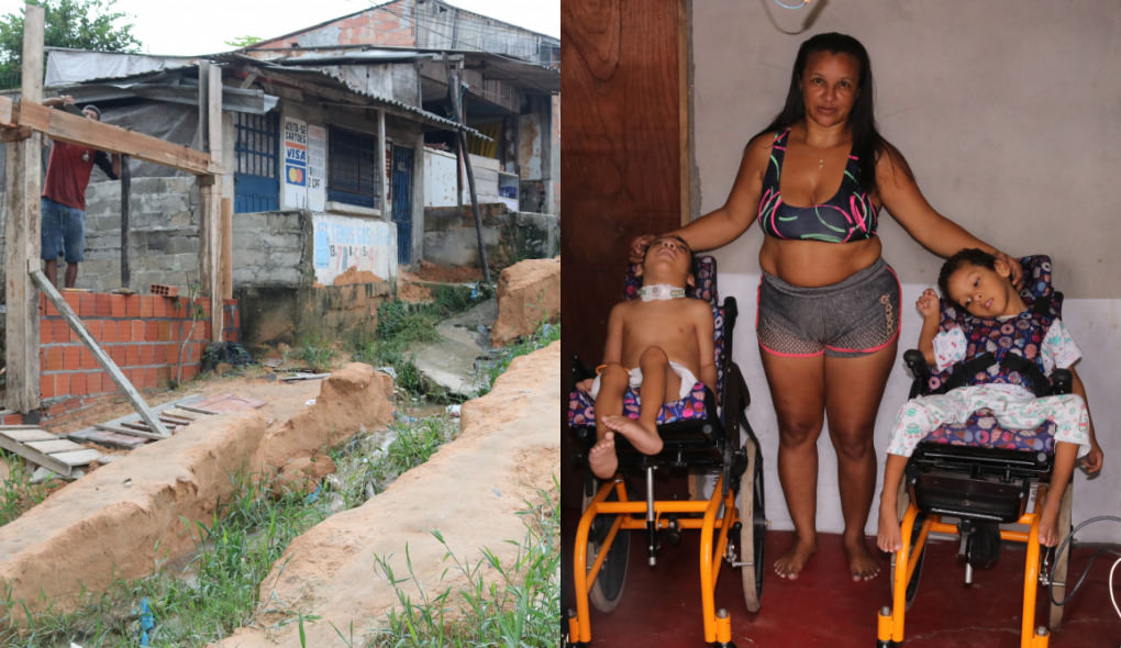 Família de crianças cadeirantes sofre com ruas esburacadas em Manaus: ‘nem carro de aplicativo entra aqui’