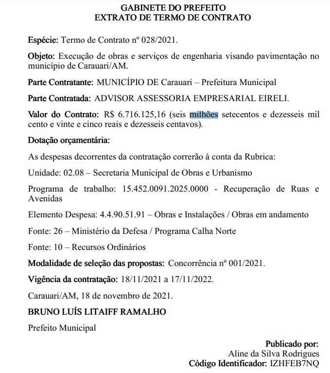 Prefeitura de Carauari contrato milionário
