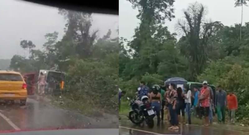 Vídeo: ônibus tomba na estrada de Iranduba durante forte chuva e deixa passageiros feridos