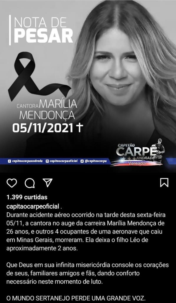 Políticos do Amazonas repercutem morte de cantora Marília Mendonça