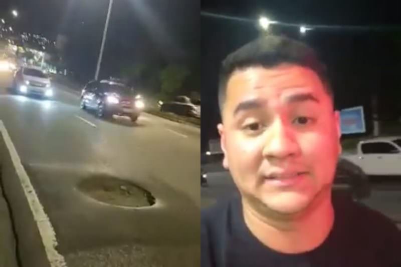 Vídeo: motorista de aplicativo se irrita com buraco na Cosme Ferreira: ‘obrigado, prefeito David!’