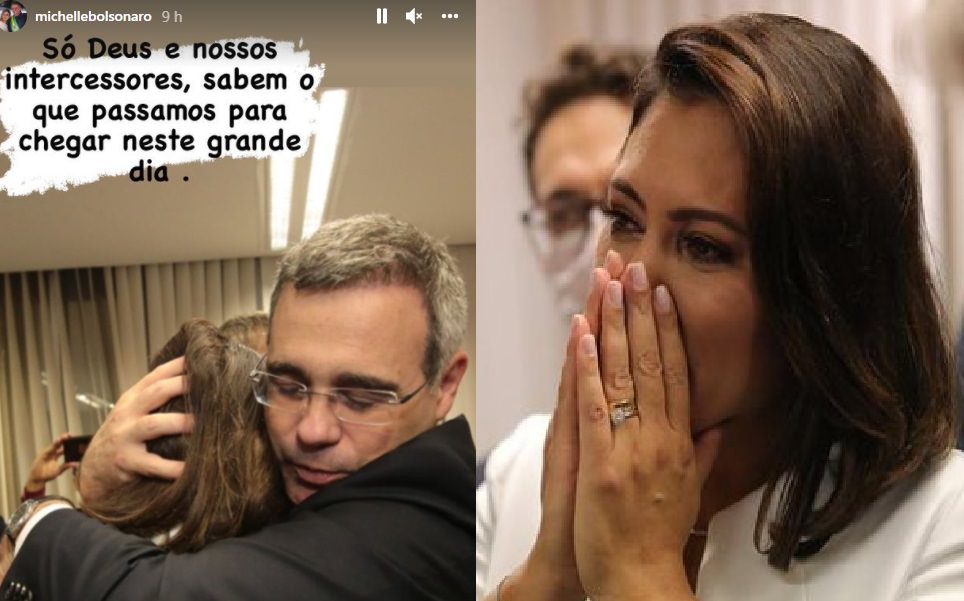 Michelle Bolsonaro chora e abraça André Mendonça: 'foi Deus quem te escolheu'