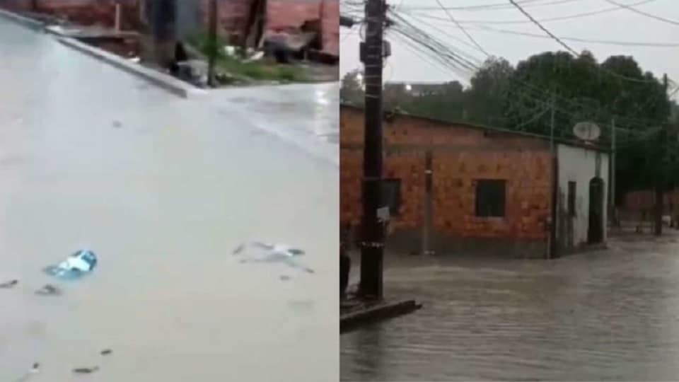 Vídeos: ruas ficam alagadas durante forte chuva em Manaus