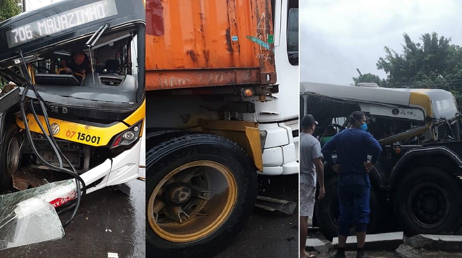 URGENTE: ônibus da linha 706 colide com carreta em Manaus; veja vídeo