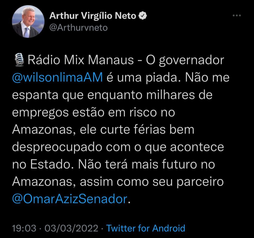 Ex-prefeito de Manaus compartilha notícia falsa em suas redes sociais. 