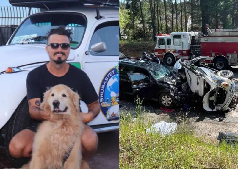 Fotos do Fusca após acidente que matou influenciador brasileiro e cão nos EUA são divulgadas