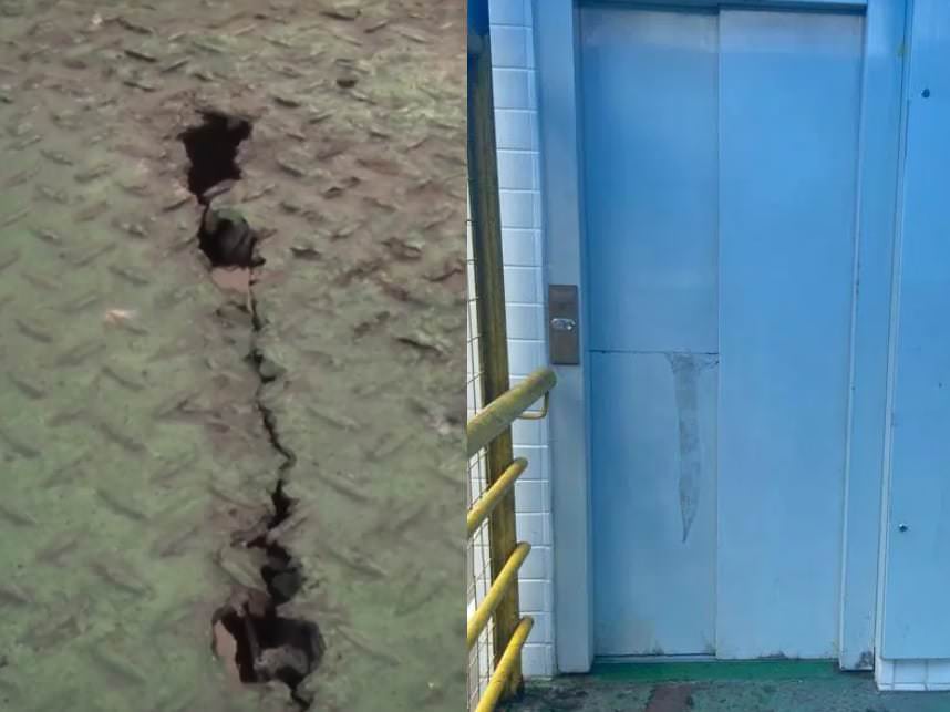 Vídeo: passarela da Torquato está com rachaduras e elevador quebrado: ‘jogaram dinheiro fora’