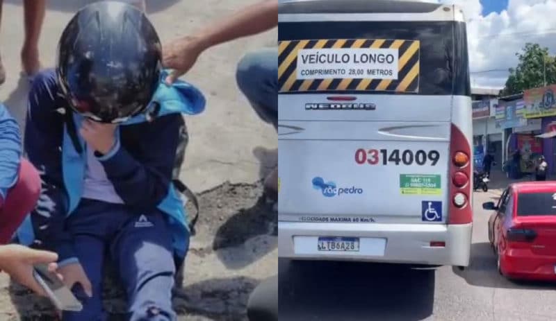 Mulher cai com a moto e tem cabeça esmagada por ônibus na frente do filho em Manaus