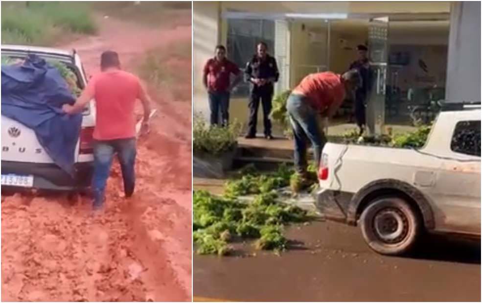 Presidente Figueiredo: revoltado com atoleiro, agricultor joga hortaliças na porta da prefeitura