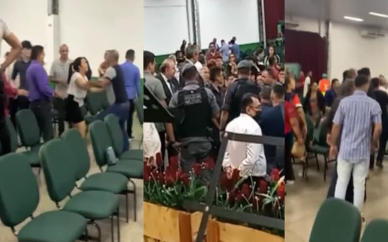 Vídeo: Assembleia de Deus vira palco de pancadaria durante eleição de pastores em Manaus