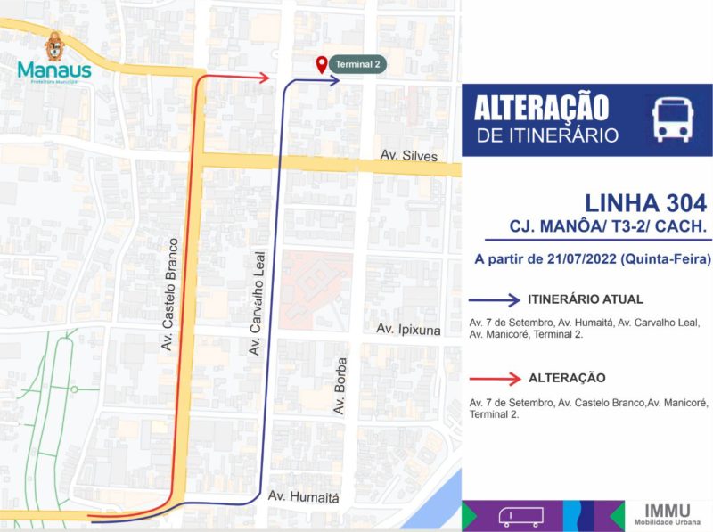 Itinerário da linha 304 sofre alteração em Manaus