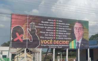 Outdoor que chama Lula de 'bandido' e exalta Bolsonaro é retirado no interior do AM