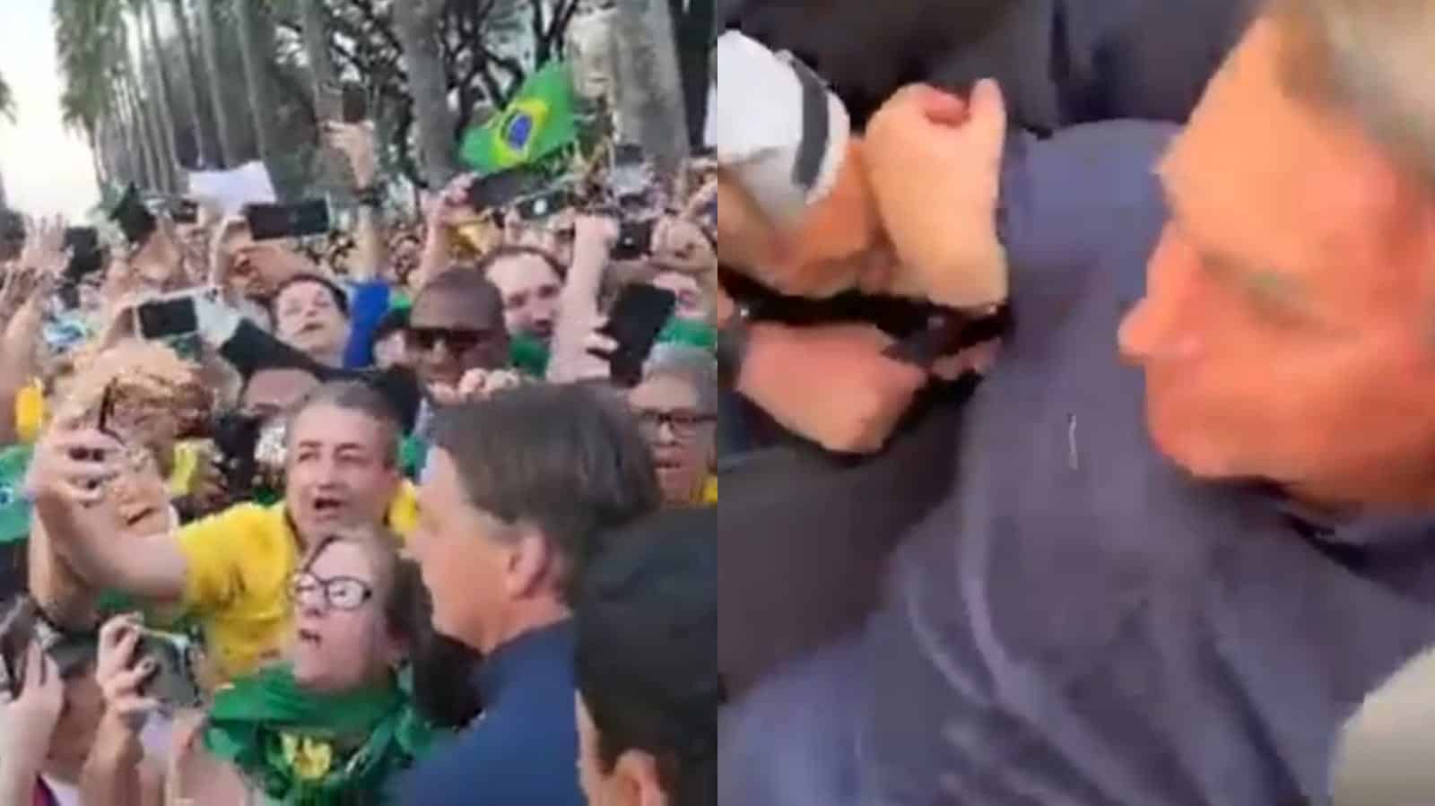 Bolsonaro cai no chão ao cumprimentar apoiador durante ato de campanha em Minas Gerais