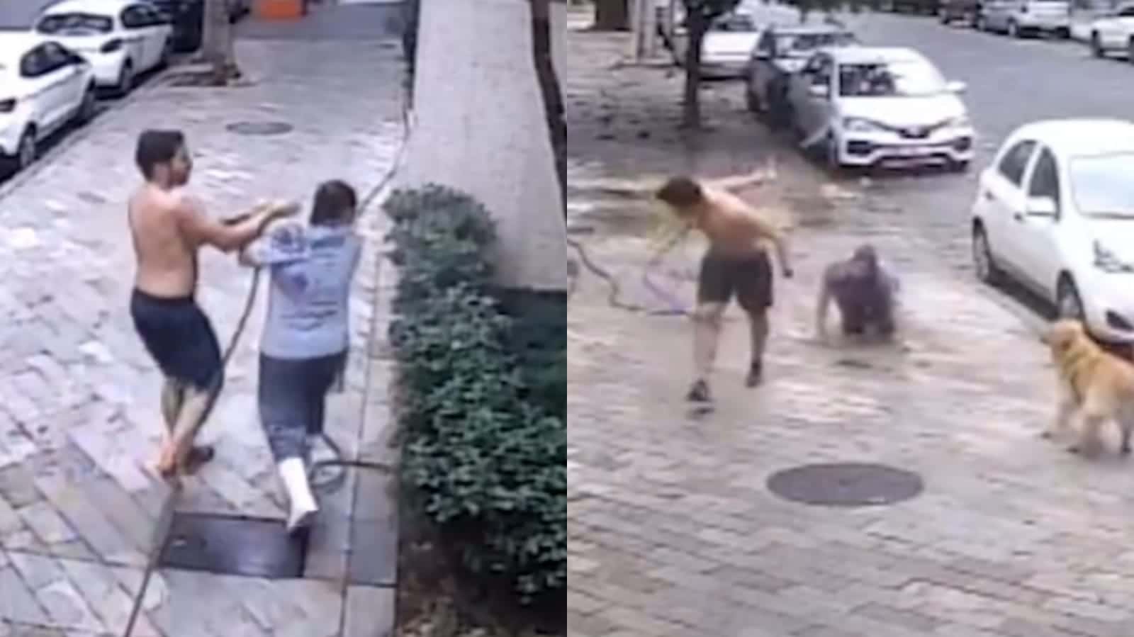 Mulher é agredida enquanto lavava calçada: assista ao vídeo