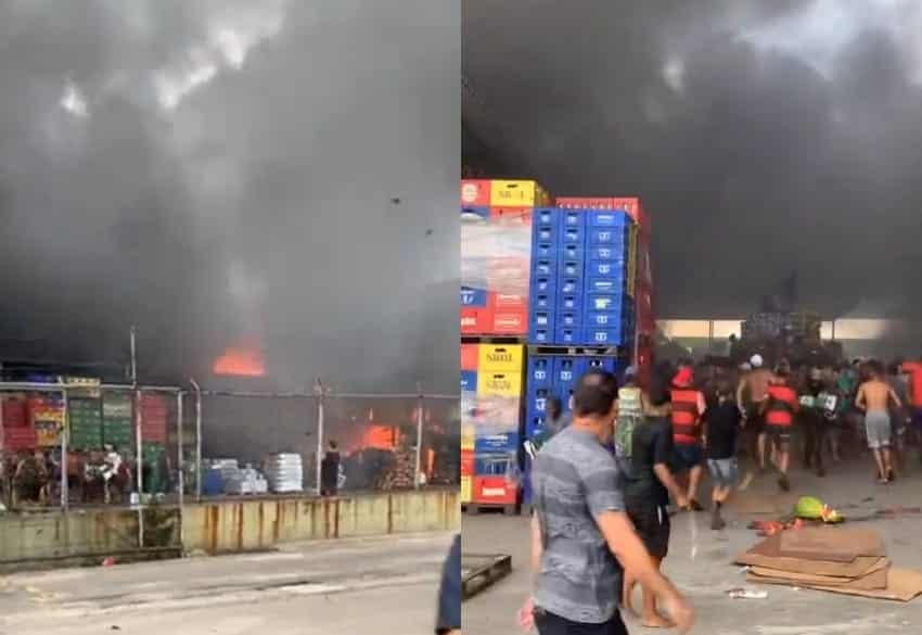 Vídeo: incêndio de grandes proporções causa tumulto e saques a lojas no RJ