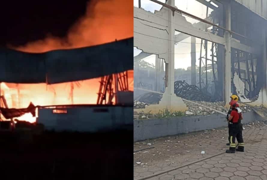 Vídeo: incêndio atinge fábrica  de colchões em Manaus