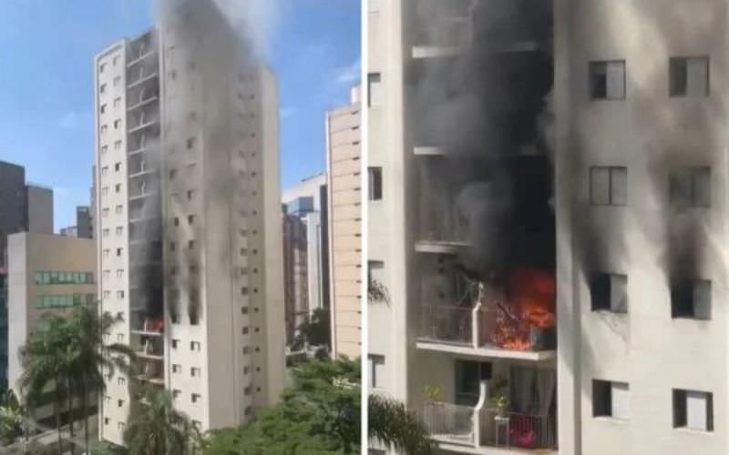 Homem salta do 6º andar de apartamento para escapar de incêndio; veja vídeo