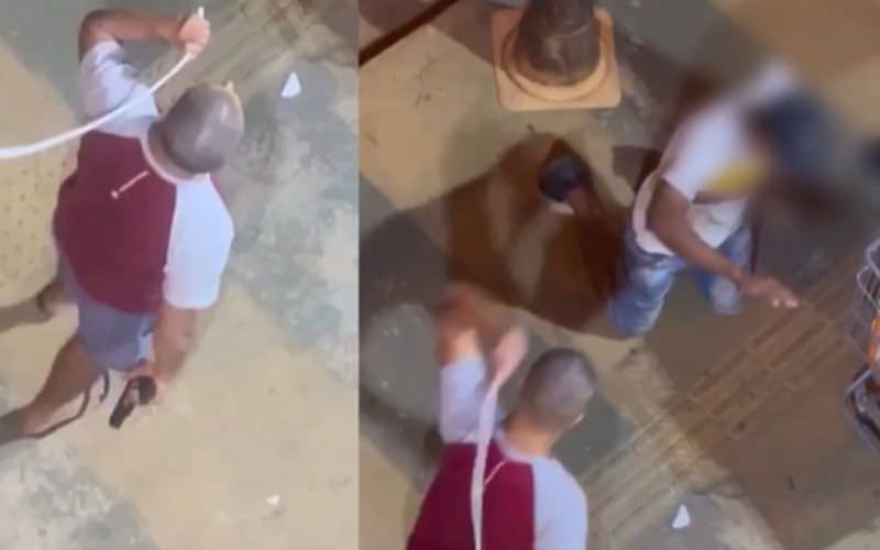Vídeo: PM dá chibatadas em homem que esperava prato de macarrão
