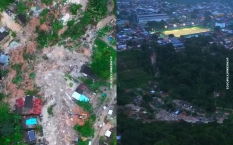 Imagem aérea mostra destruição onde oito pessoas morreram soterradas